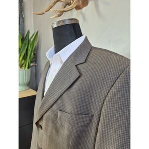 Prima Mens Wool Sports Coat 44R Blue Brown Check Made in Canada 3 Button H806